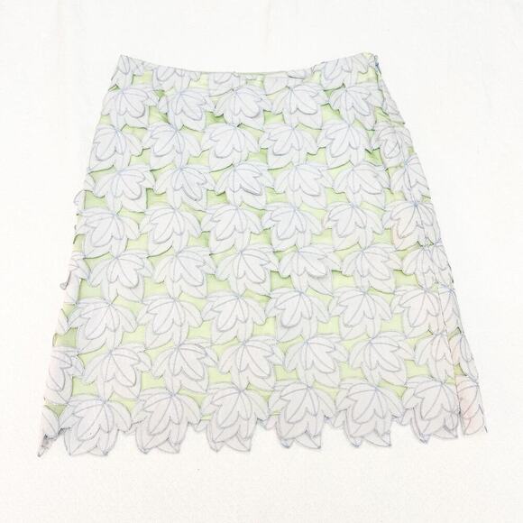 Milly Lotus Green Blue Leaf Laser Flower Patterned Overlay Pencil Skirt Size 2 - Picture 1 of 6